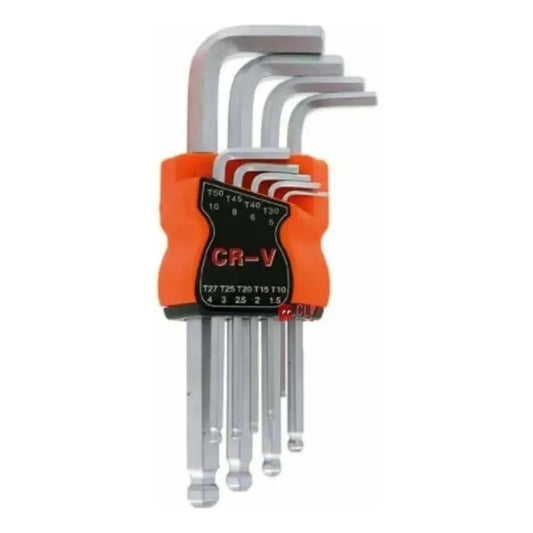Set De 9 Llaves Allen Torx Estrella Largas Punta Doble Plateado Allen L