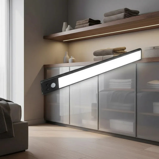 Pack X2 Lámpara Led Barra 30cm Armario Closet Sensor Movimie Negro