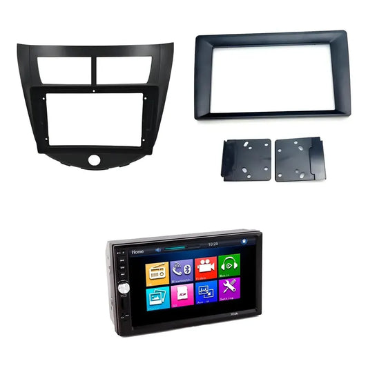Kit Radio Jac: Bisel 9 J4 2013-2016 Negro + Radio 2 Din Mirror Link Mp5 + Adaptador 9 A 7