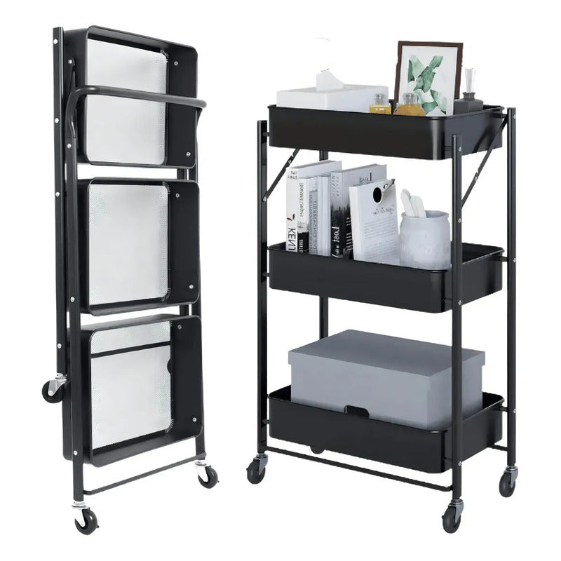 Cajones Con Ruedas Plástico Repisa Móvil Organizador Negro