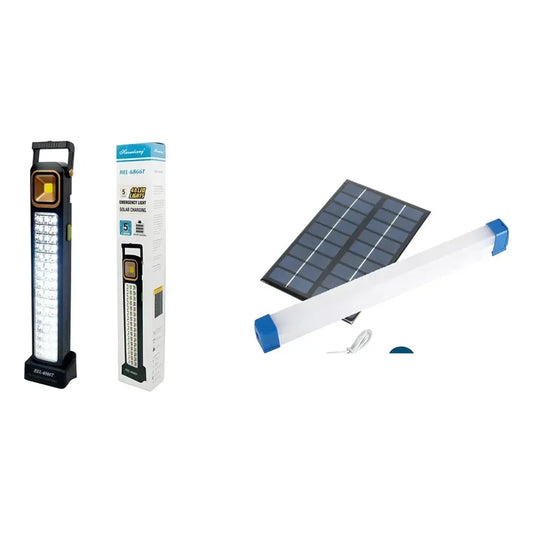 Kit Solar: Lámpara Foco Luz Emergencia Recargable 48 Led Negro + Tubo Luz Led 60w Usb Solar Blanco