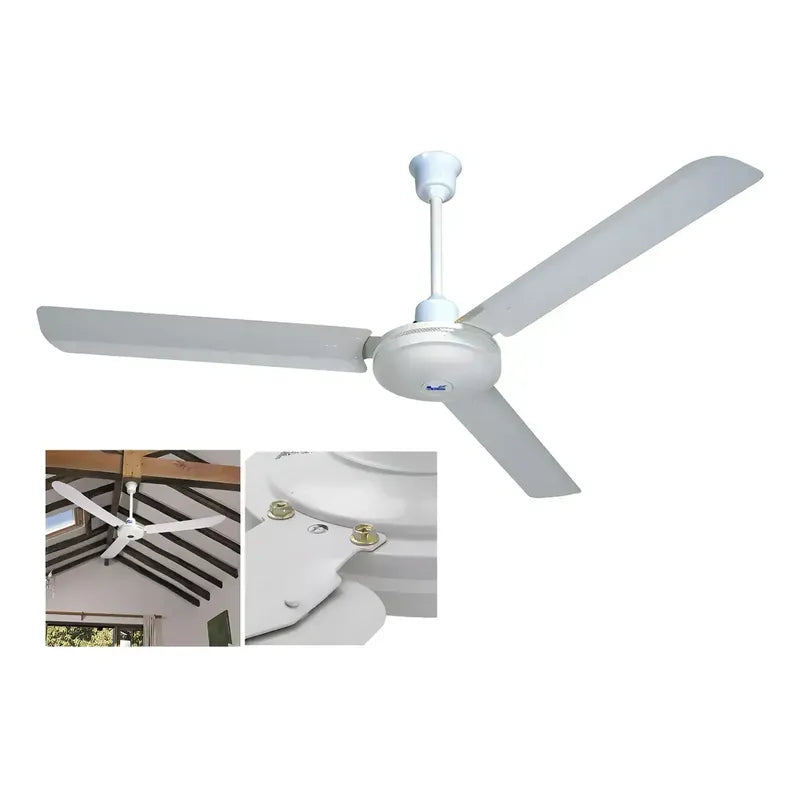 Ventilador De Techo Metal 3 Aspas 56puLG Control A La Pared 50/60hz Blanco Metal 3