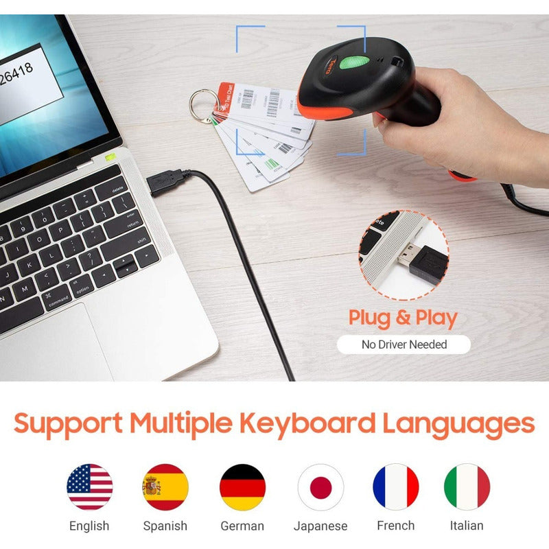 Lector Escáner De Código De Barras Inalámbrico 2.4g Pistola Negro Usb