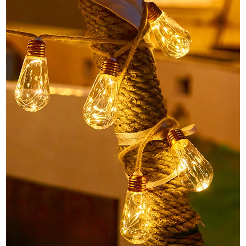 Guirnalda Cuerda De Cáñamo 8 Mts Solar Luz Led Calida Decora Amarillo