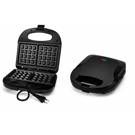 Waflera Eléctrica Doble Cuadrada Antiadherente 2 Waffles Rápida Compacta Hogar Cocina Desayuno Negro
