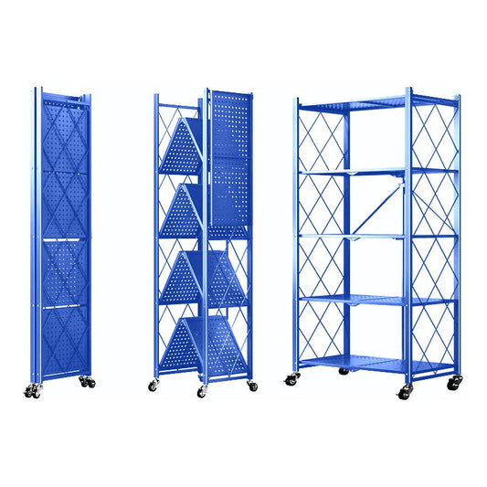 Estante Plegable Multiuso Metal 5 Niveles Con Ruedas Azul