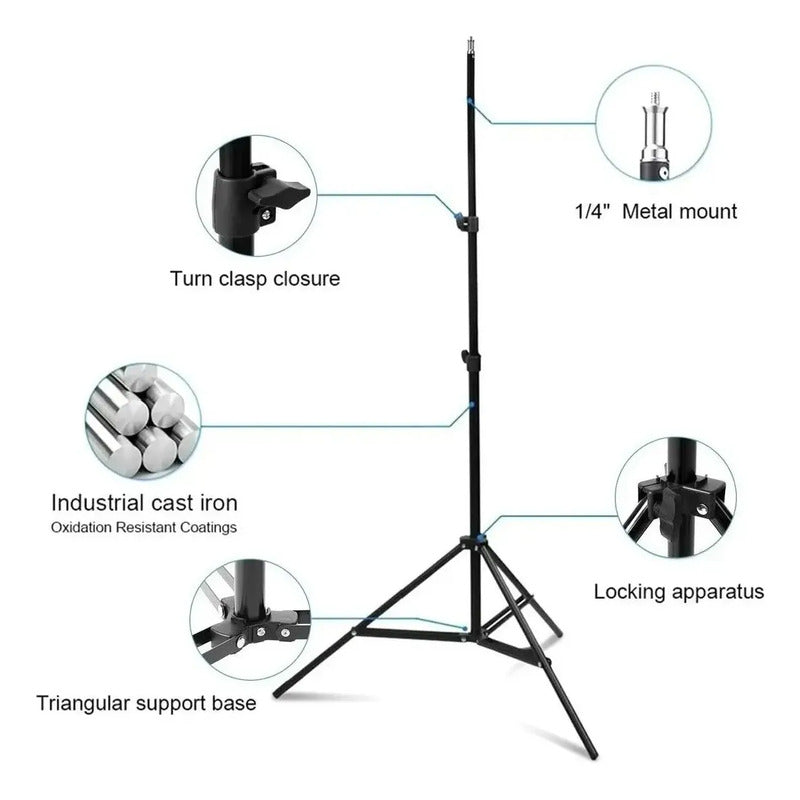 Soporte Para Aro De Luz Pie De Flash  2,1 Metros Profesional Negro