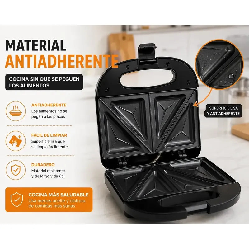 Sandwichera Eléctrica 1200w 2 Sándwiches Antiadherente Grill Tostador Compacto Fácil Limpieza Placas Selladas Cocina Rápida Desayunos Snacks Hogar Negro
