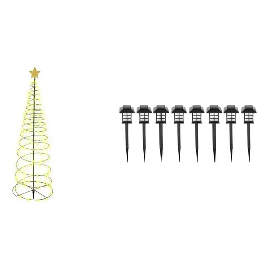 Kit Navidad Solar: Estaca Árbol Led Amarillo 85 Cm + 8 Luces Solares Jardín