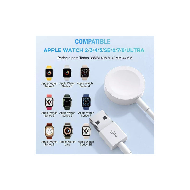 Cable Magnético Compatible Apple Watch 12345678 Se Se2 Ultra Blanco