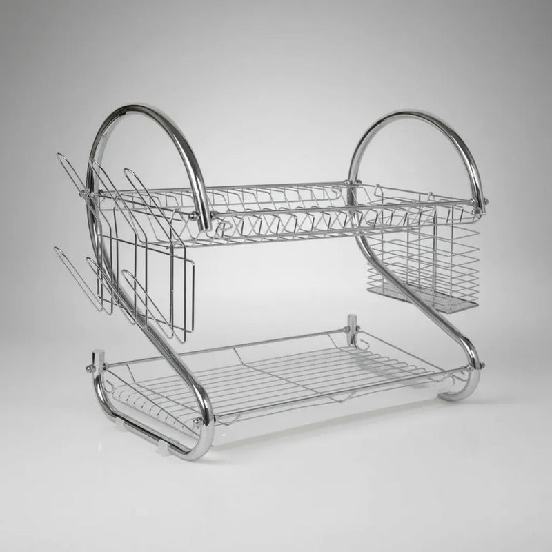 Secador De Platos Plateado Aluminio Inoxidable Dos Niveles Plateado