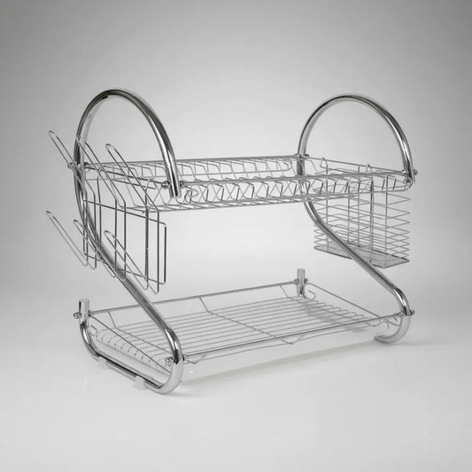 Secador De Platos Plateado Aluminio Inoxidable Dos Niveles Plateado