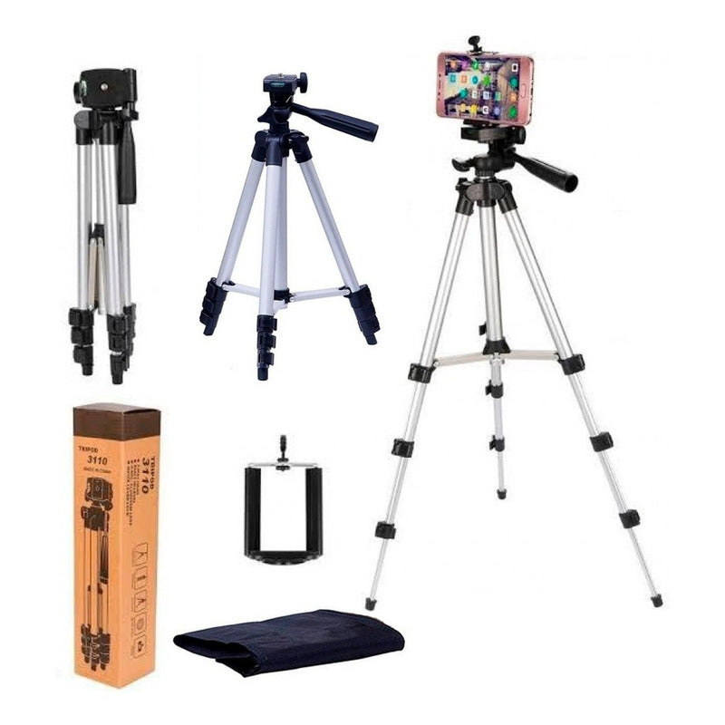 Trípode TriPod 3110 Para Cámara Y Celular Aluminio Con Estuche 102cm Plateado