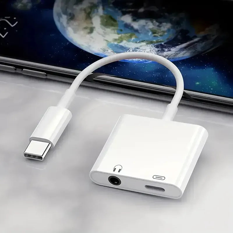 Adaptador Split  A Audio Jack 3.5 Audífonos Y Carga Tipo-c Gris
