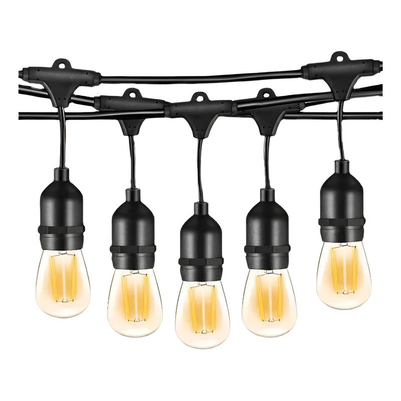 Guirnalda De Luces Led 220v Exterior 5m + 10 Ampolletas Peq Negro Luz Cálida