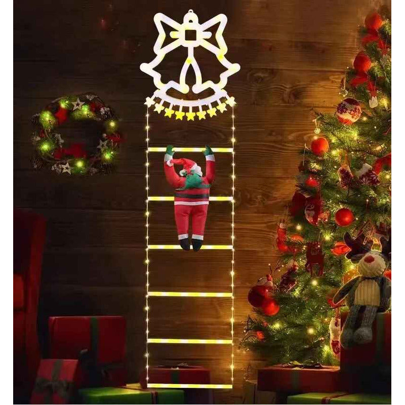 Viejito Pascuero Escalera Con Luces Led Solar 1.60cm Campana Campana Calida