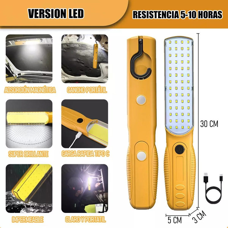 Lampara Luz Led De Trabajo Con Gancho De Colgar E Iman Amarillo