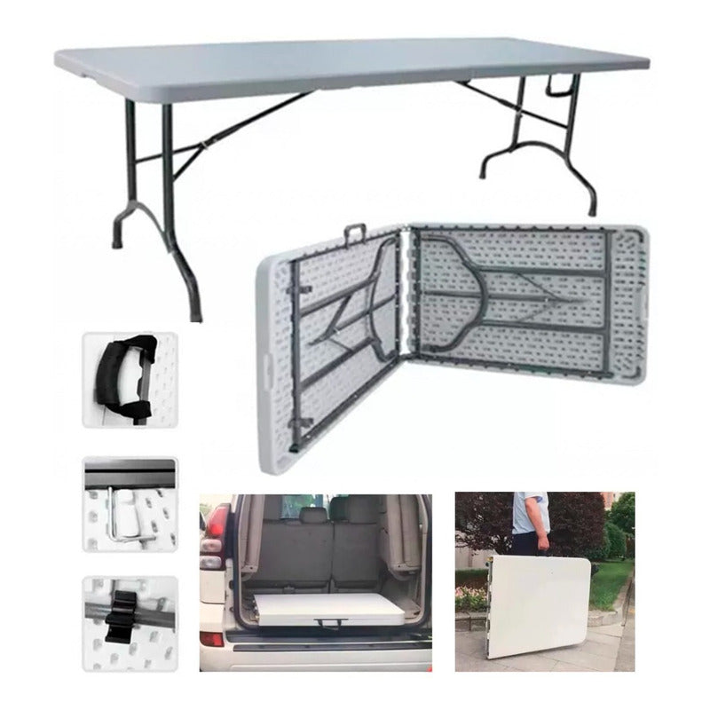 Mesa Plegable Tipo Maleta 1.80 Camping Resistente  Blanco