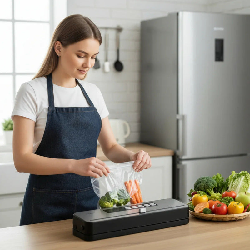 Máquina Selladora De Alimentos Al Vacío Automatica + Bolsas Plateado
