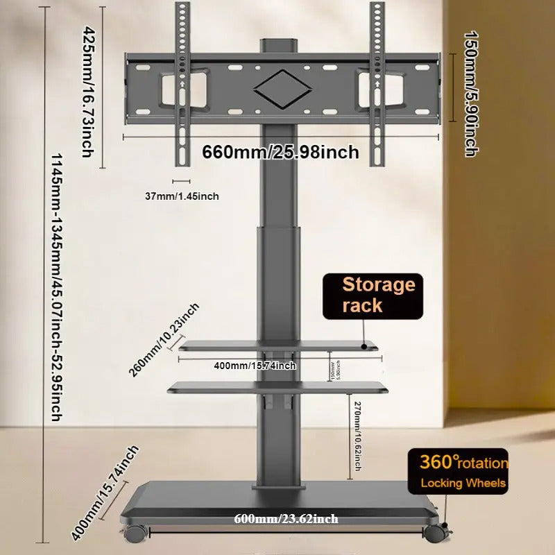 Soporte Tv Rack Con Ruedas 32 A 70 Pulgadas Base Pedestal Negro