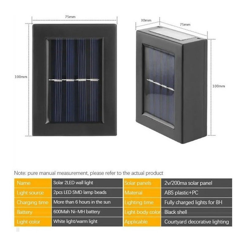 Pack X 7 Lampara Solar Led Exterior Aplique Resiste Lluvia Negro