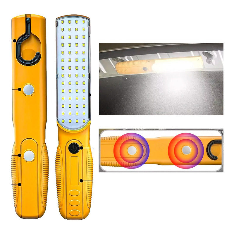 Lampara Luz Led De Trabajo Con Gancho De Colgar E Iman Amarillo