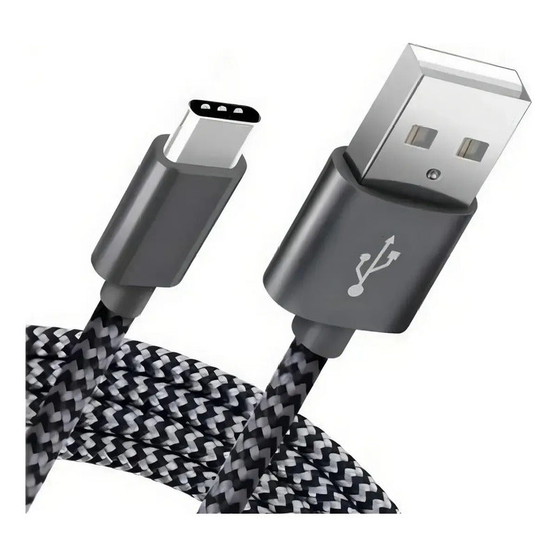 Cable Usb-c De 3 Mts Largo Reforzado Carga Rapida Negro