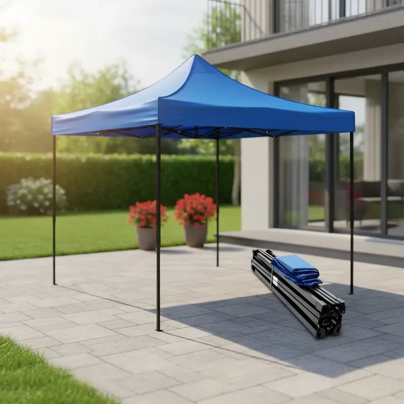 Toldo Metálico 3x3 Plegable Con Lona, Resistente A La Lluvia Azul