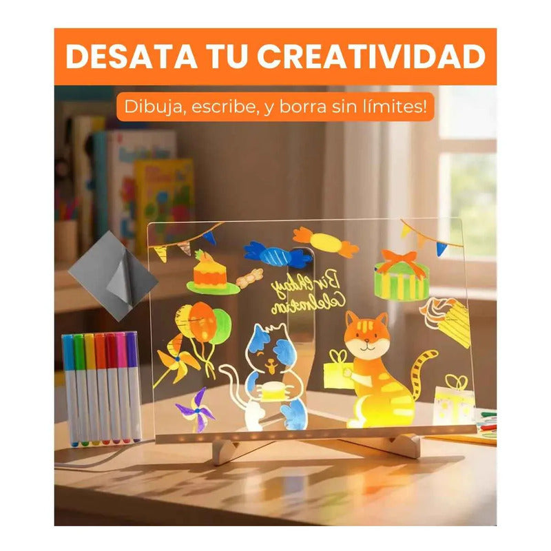 Pizarra Mágica Led Transparente 30x40 Con Soporte Y Plumones Agua
