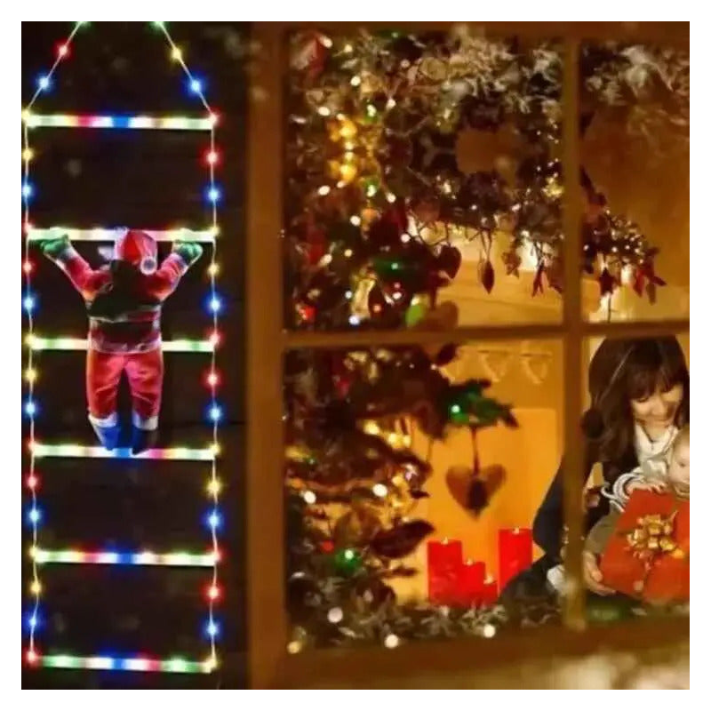 Kit Navidad Solar: 2 Guirnaldas Estrellas Led Multicolor + Escalera Viejito Pascuero Led Multicolor 1,60 M