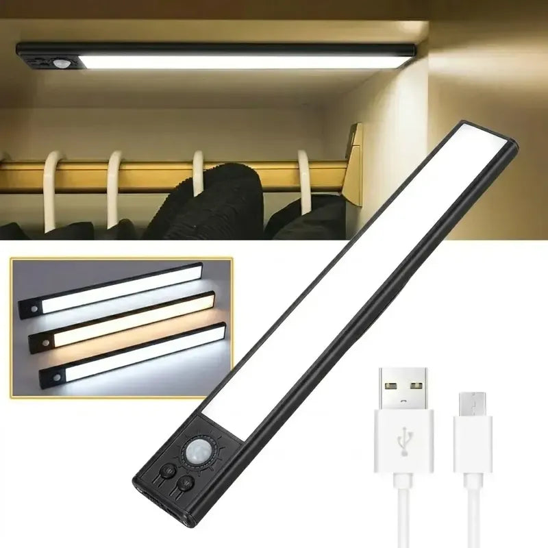 Pack X2 Lámpara Led Barra 30cm Armario Closet Sensor Movimie Negro
