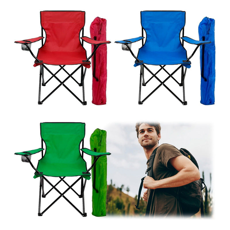 Silla Plegable Con Bolso Con Porta Vasos Resistente
