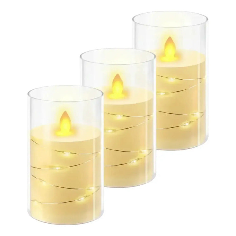Pack X3 Velas Led Pilas Efecto Llama Decorativas Luz Calida Amarillo