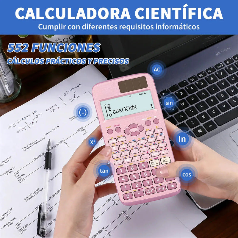 Calculadora Científica Con 417 Funciones Para Estudiantes, Rosa Rosa Claro