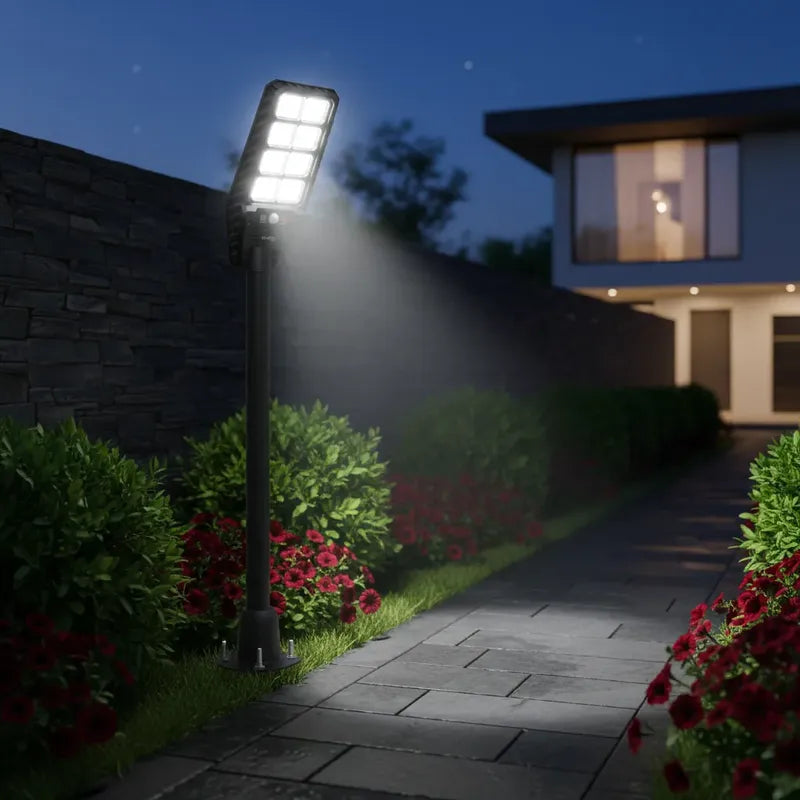 Foco Solar 800w + Soporte Y Sensor Luminaria Para Exterior Negro Blanco Frío