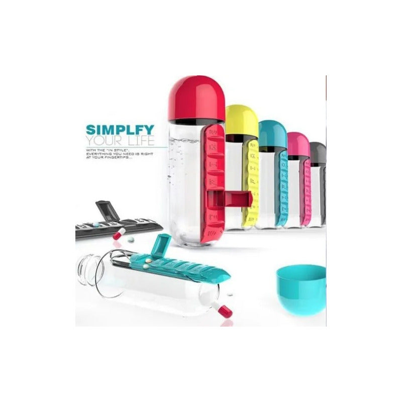 Botella Pastillero Embase 600ml Semanal Vitaminas Portatil Agua