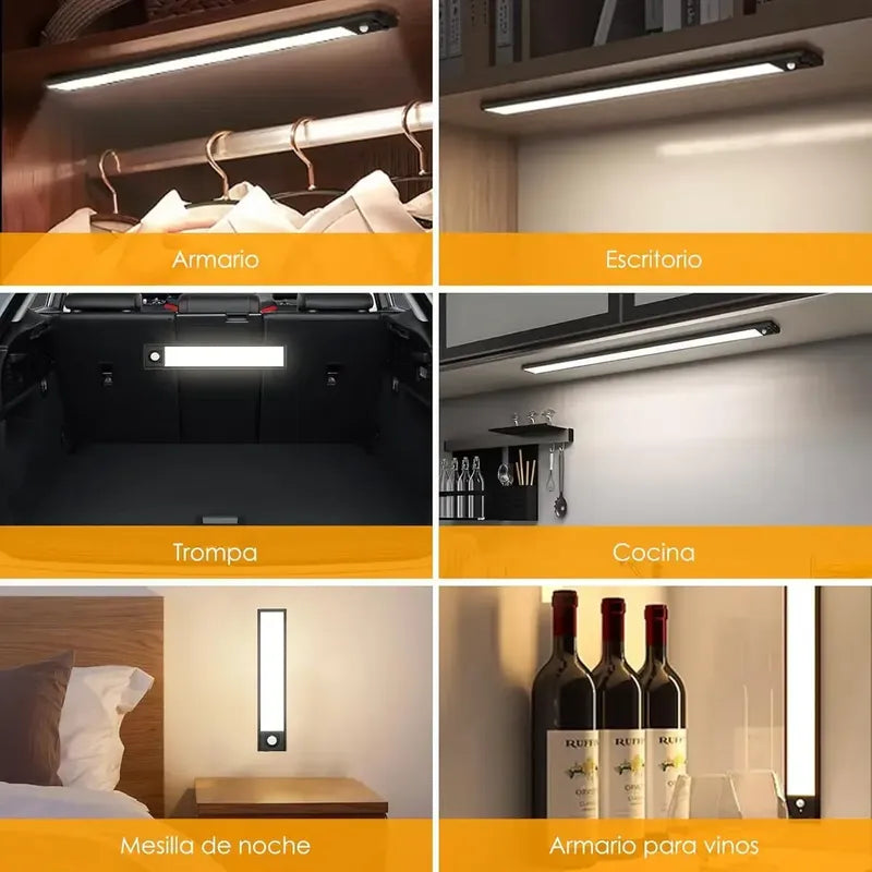 Pack X2 Lámpara Led Barra 30cm Armario Closet Sensor Movimie Negro
