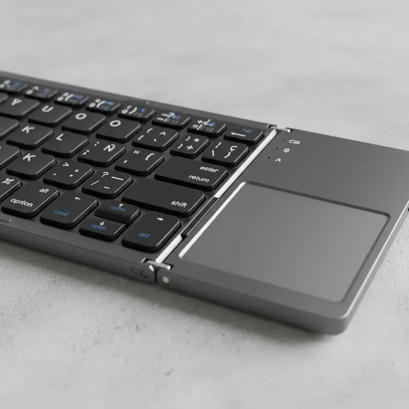 Mini Teclado Bluetooth Plegable Con Trackpad Recargable Gris Oscuro Español De Latinoamérica