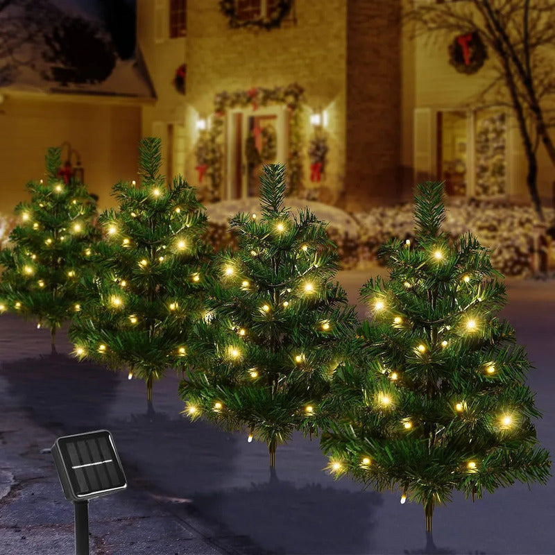 Pack X2 Estaca Solar Arbol De Navidad Con Luces Calidas Amarillo