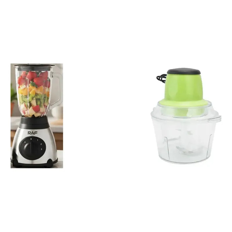Kit Cocina: Licuadora Juguera Vidrio 1.5l Acero Plateado + Picador Eléctrico Verduras Carnes Frutas Verde