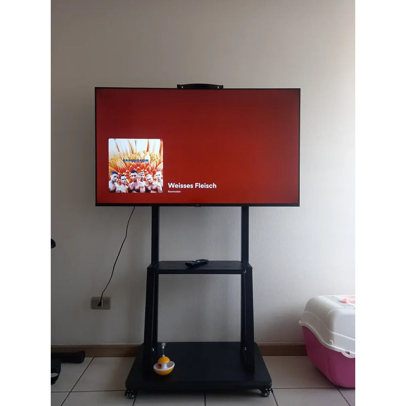 Soporte Madera Tv Movil Con Ruedas 32 A 70 Base Pedestal Negro