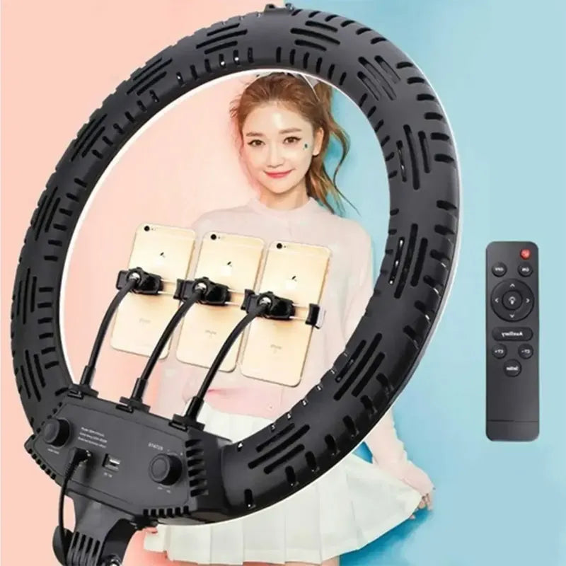 Aro De Luz Profesional Led 44cm + Trípode + 3 Soporte Telef Negro Rgb