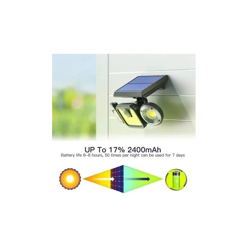 Foco Led Solar 3 Cabezas Giratorias Lupa Amplificada Sensor