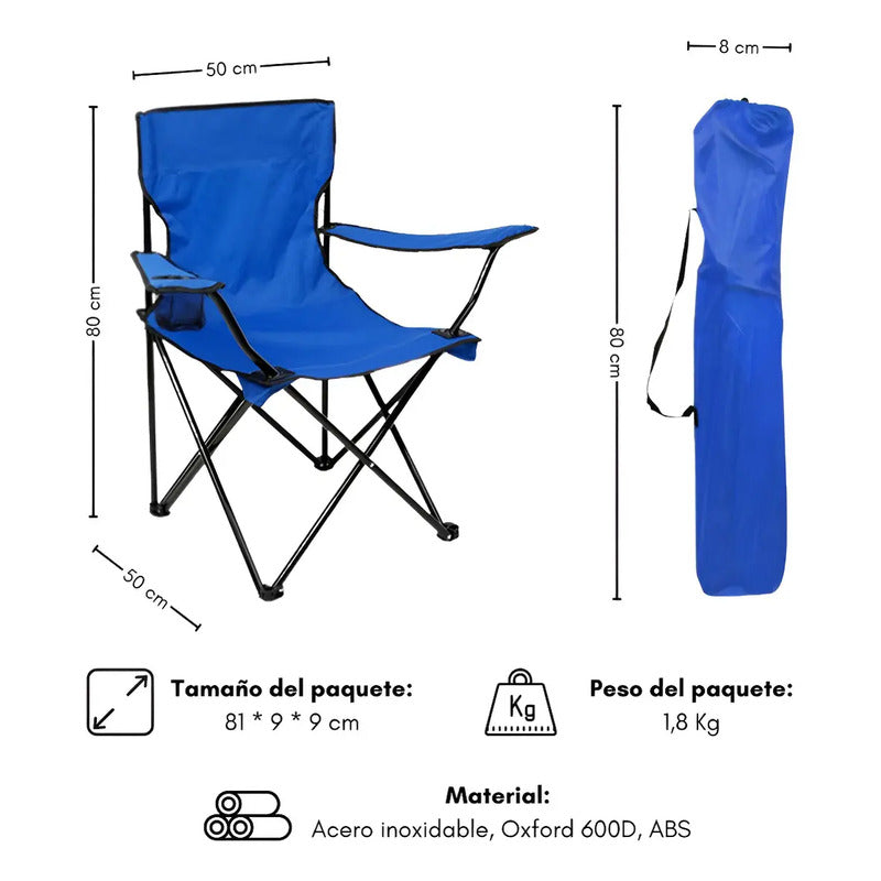 Silla Plegable Camping Playa Picnic Con Porta Vasos Color Varios Azul