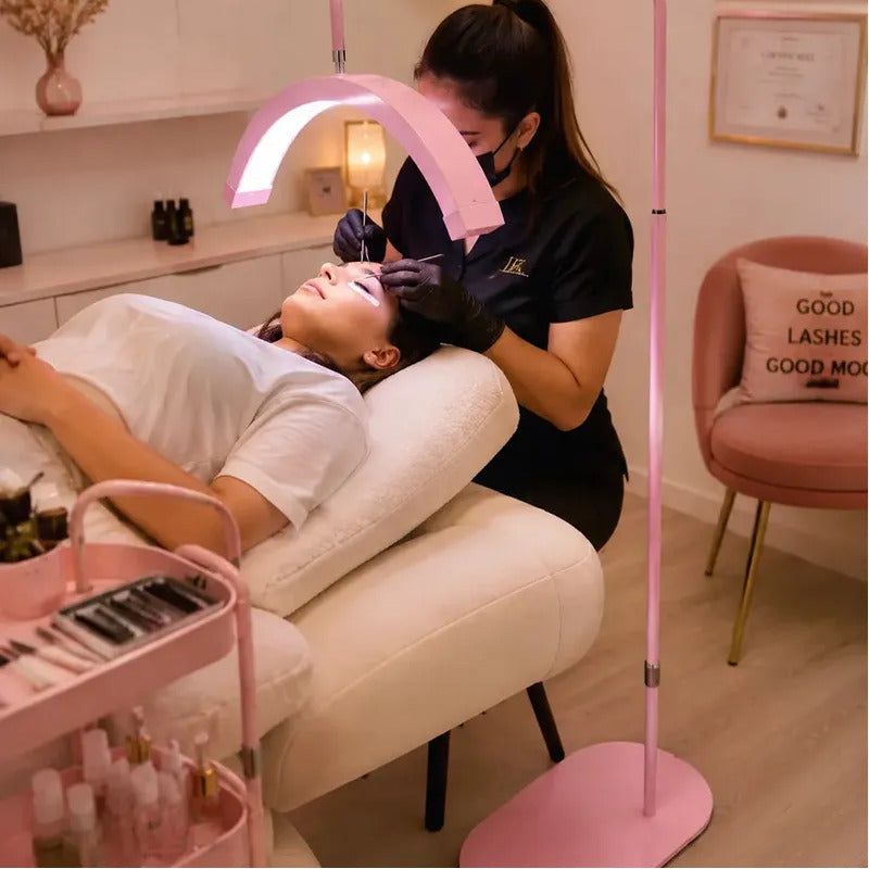 Lámpara Led Lashista Media Luna Profesional Para Manicure Estética Pestañas Cejas Spa Tatuaje Luz Led Rosa Soporte Ajustable De Piso Salón Belleza Cosmetología Alta Iluminación