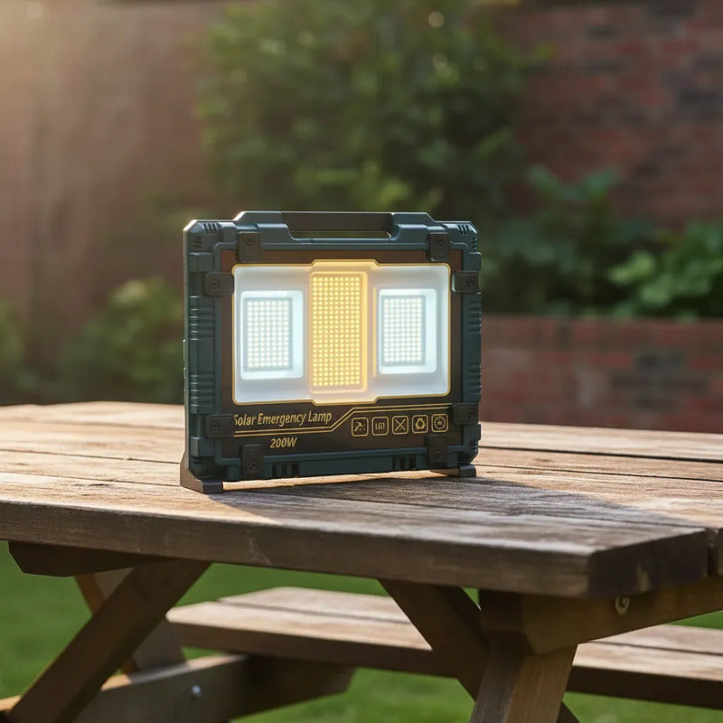 Foco Reflector Led 200w / 400w Recargable Con Panel Solar Negro 200w
