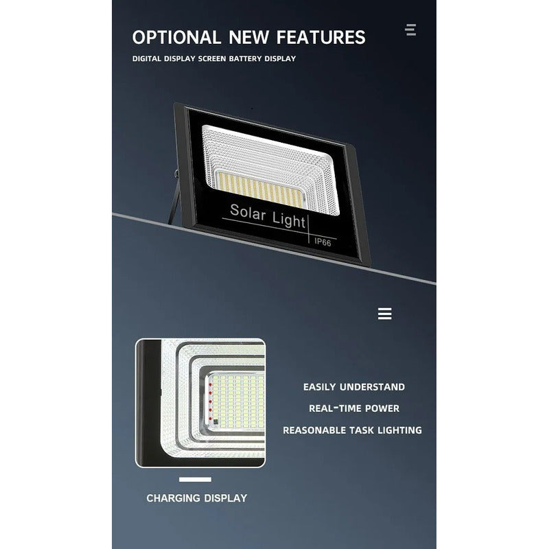 Foco Reflector 300w + Control + Panel Solar Ip66 Negro Fría