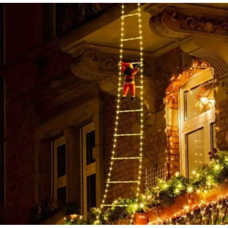 Viejito Pascuero Escalera Con Luces Led Solar 1.60cm Campana Campana Calida