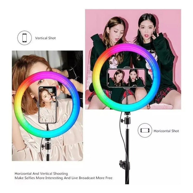 Aro De Luz Led Rgb 56cm Con Trípode Y Soporte Para Celular