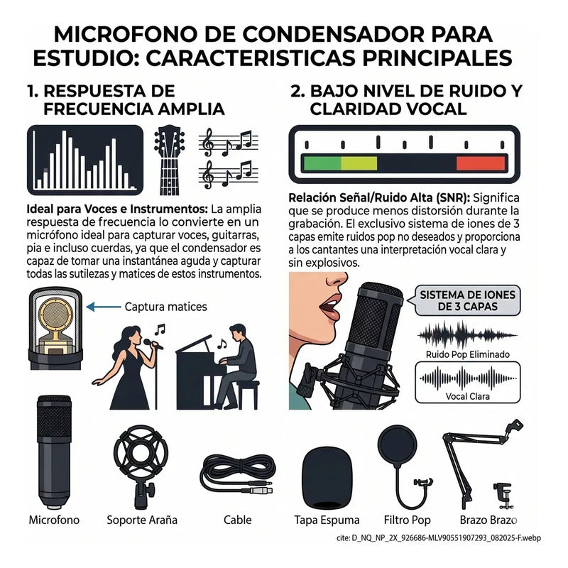 Microfono Condensador Para Estudio De Grabación Profesional Negro